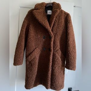 Zara Women’s Teddy Coat Size XS Tobacco Colour